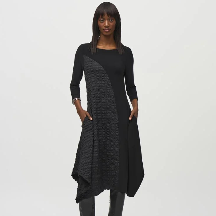 Silky Knit And Jacquard Handkerchief Dress by Joseph Ribkoff- Iguana