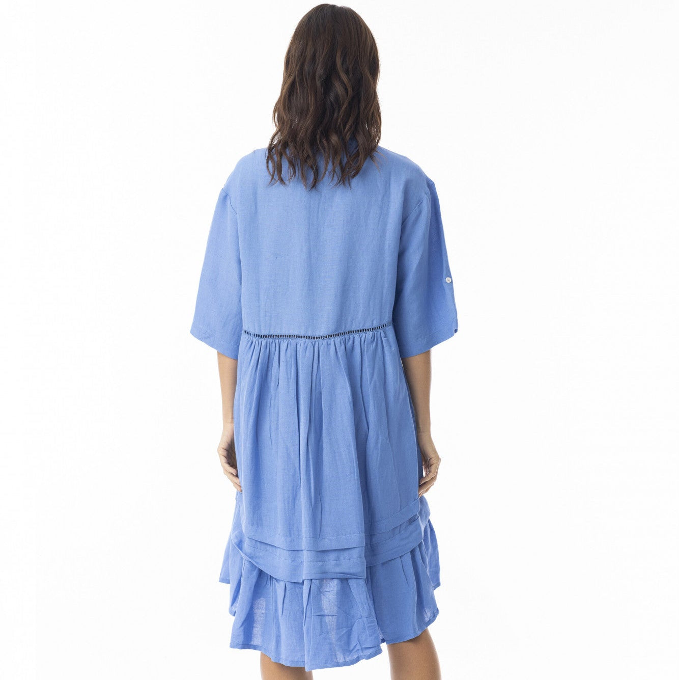 Linen Solid Dress layers 3/4 sleeve by Escape