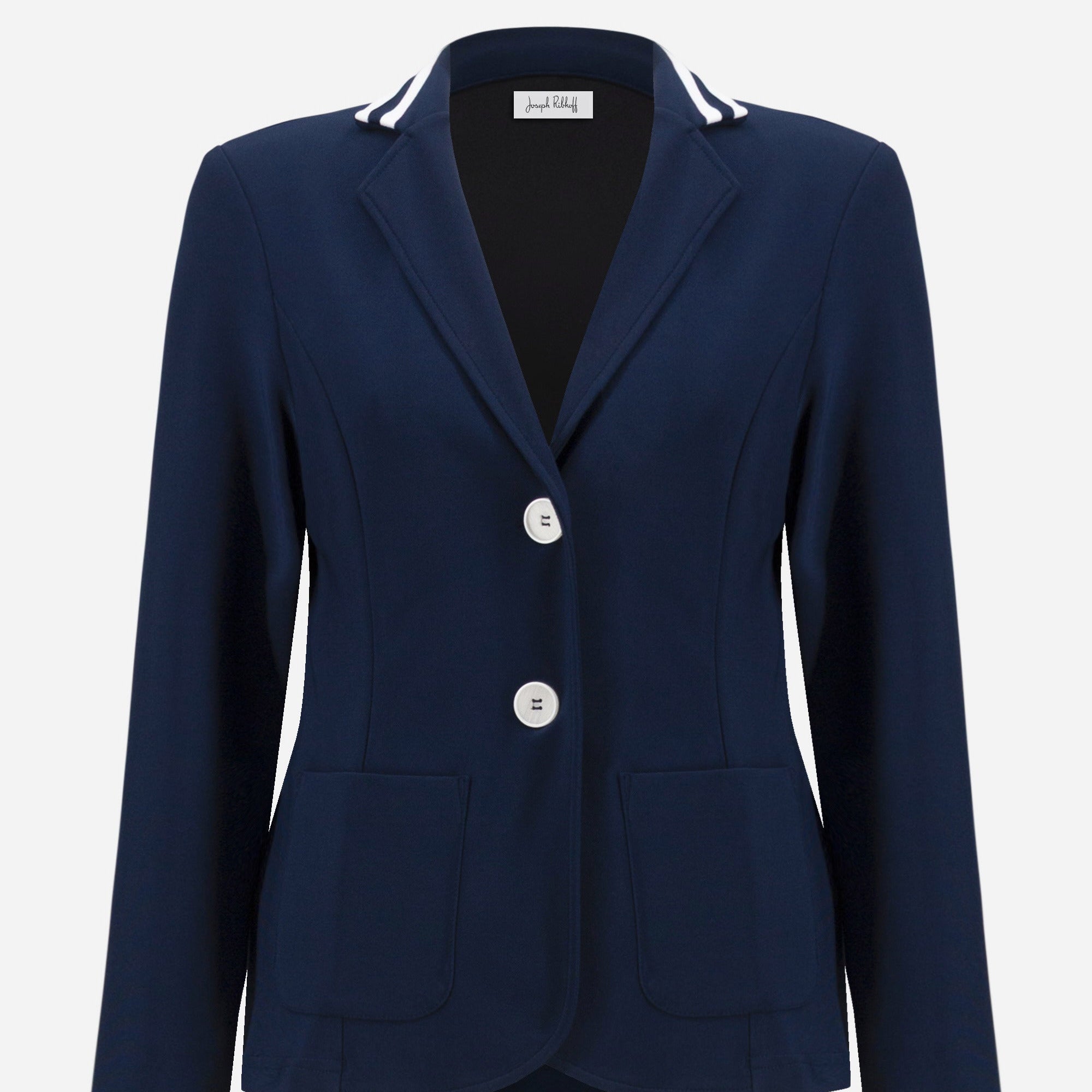 Silky Knit Fitted Blazer With Stripe Band Detail by Joseph Ribkoff