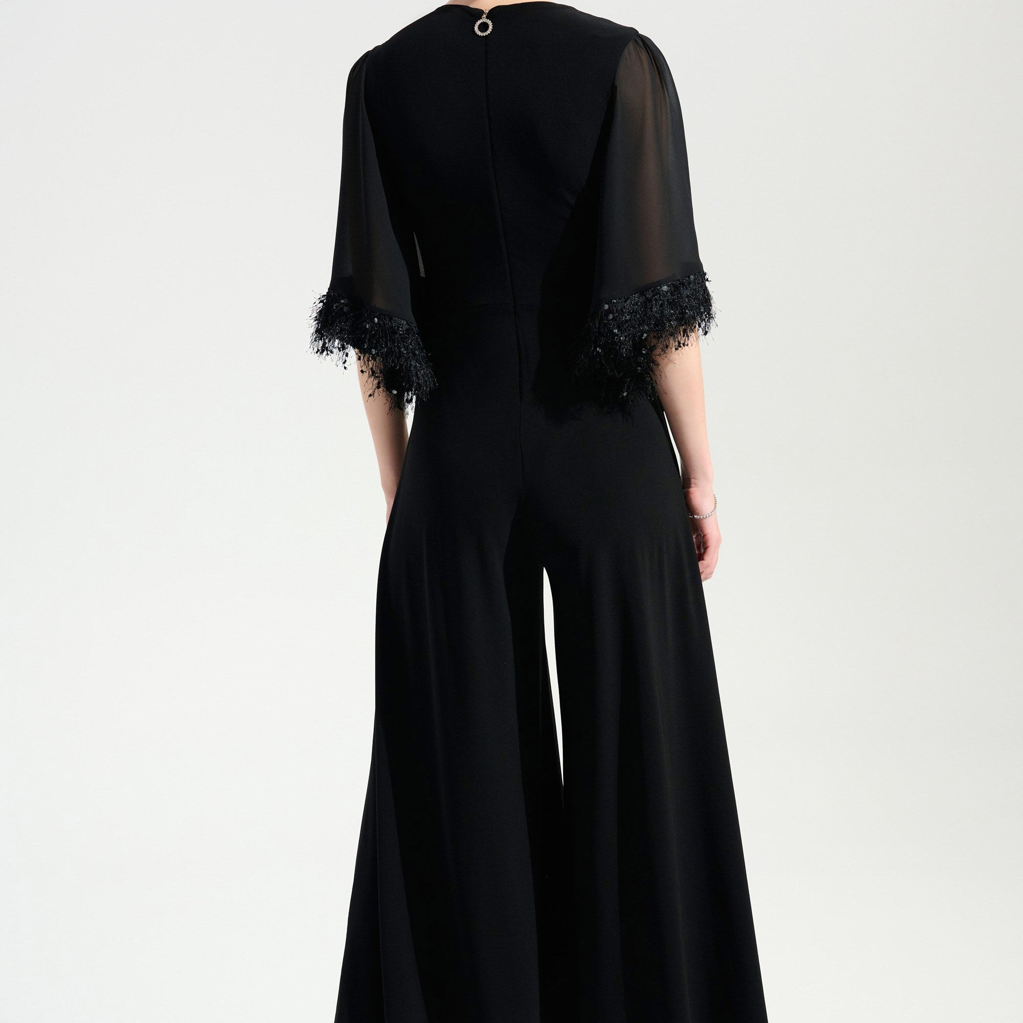 Signature | Silky Knit Wide Leg Jumpsuit With Chiffon Sleeves by Joseph Ribkoff