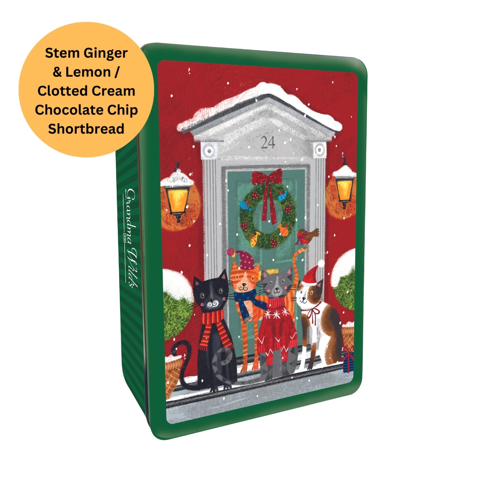 Grandma Wild's Embossed Snowy Cats on Doorstop Tin 300g by Gourmet & Lifestyle Brands