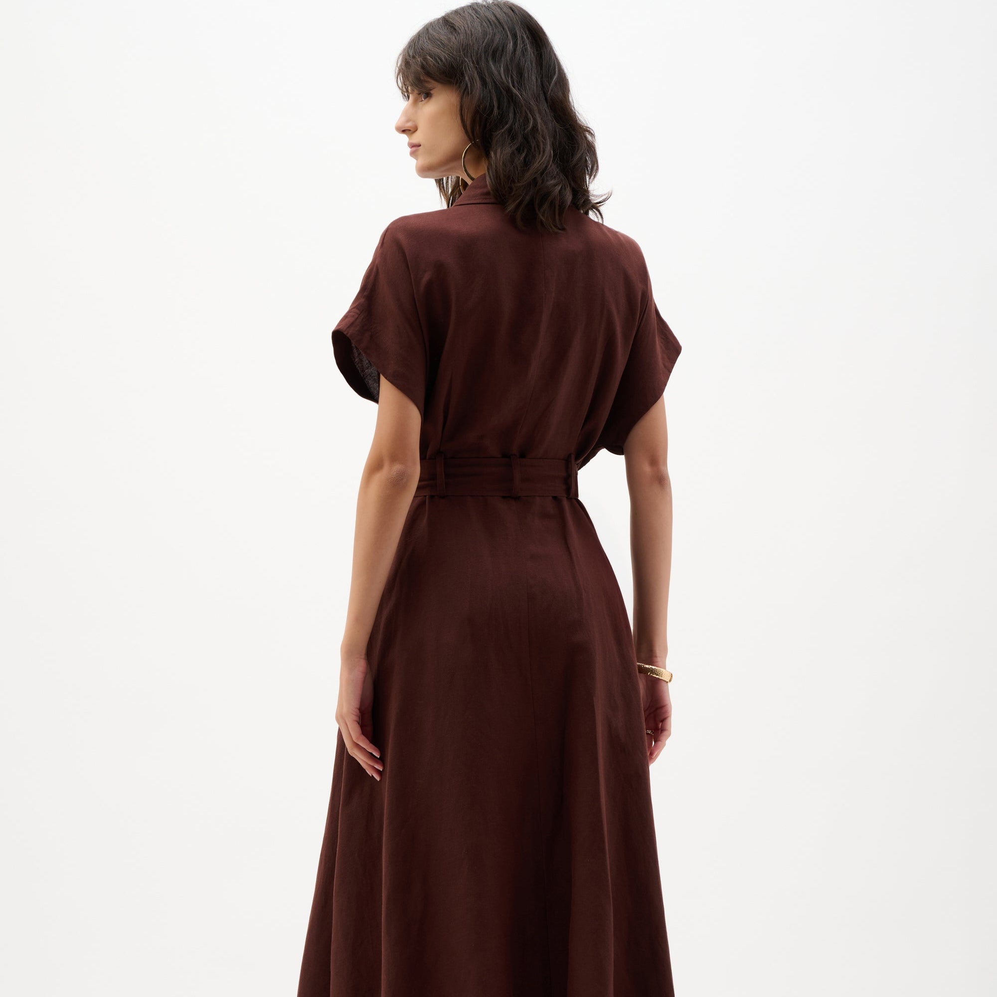 Linen Blend Fit And Flare Shirt Dress With Sash by Joseph Ribkoff