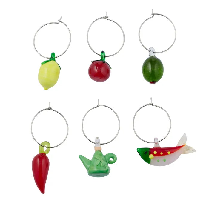 Mangia S/6 Glass Wine Charms 2.5cm by Coast to Coast