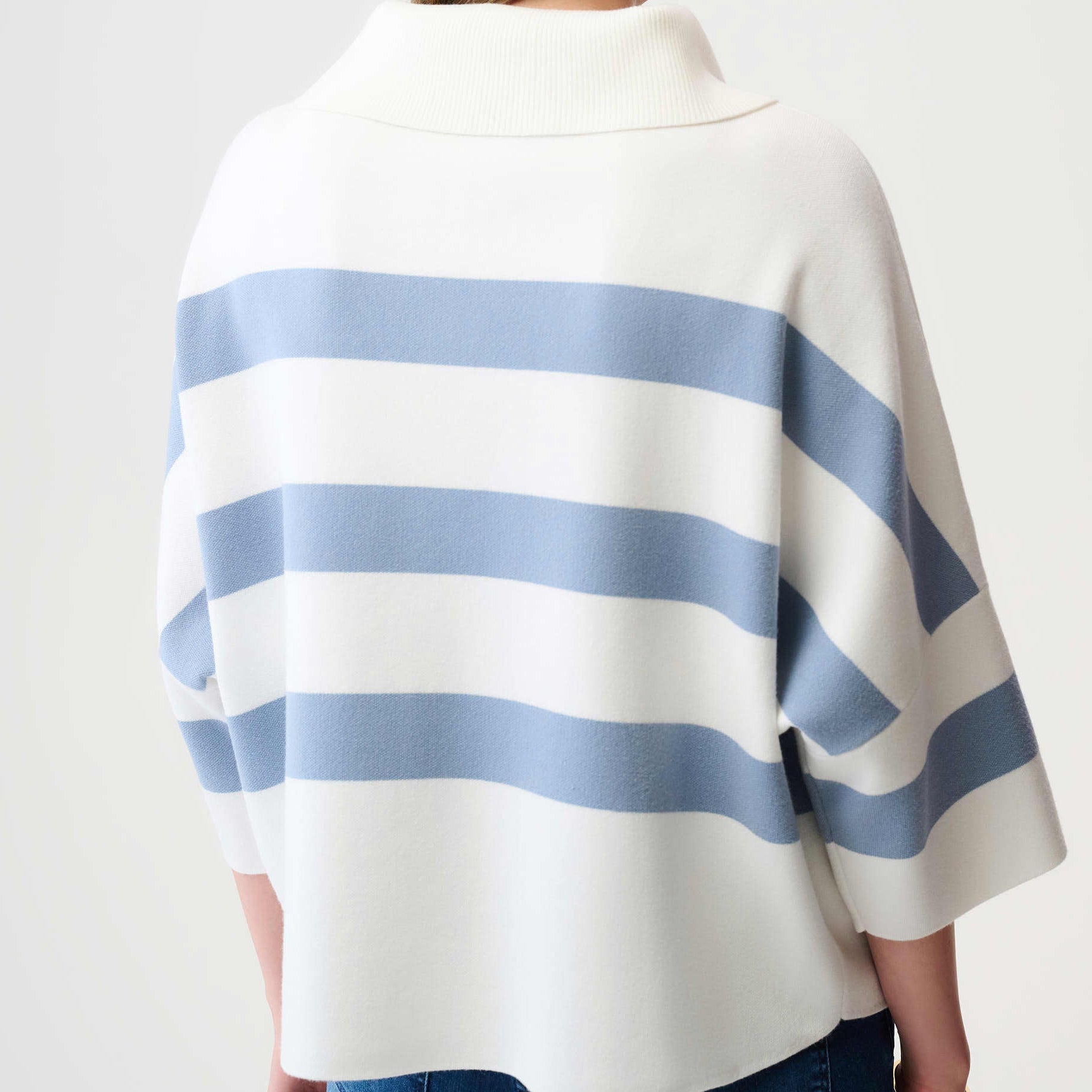 Brushed Viscose Stripe Print Boxy Sweater with Zipped Collar by Joseph Ribkoff