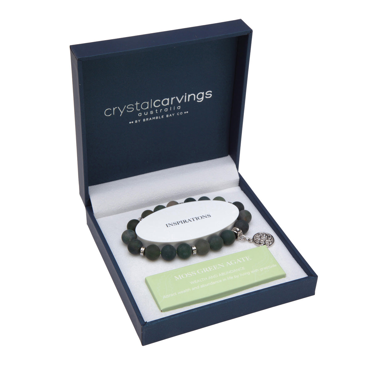 Moss Green Agate Matte Tree Of Life bracelet by Bramble Bay