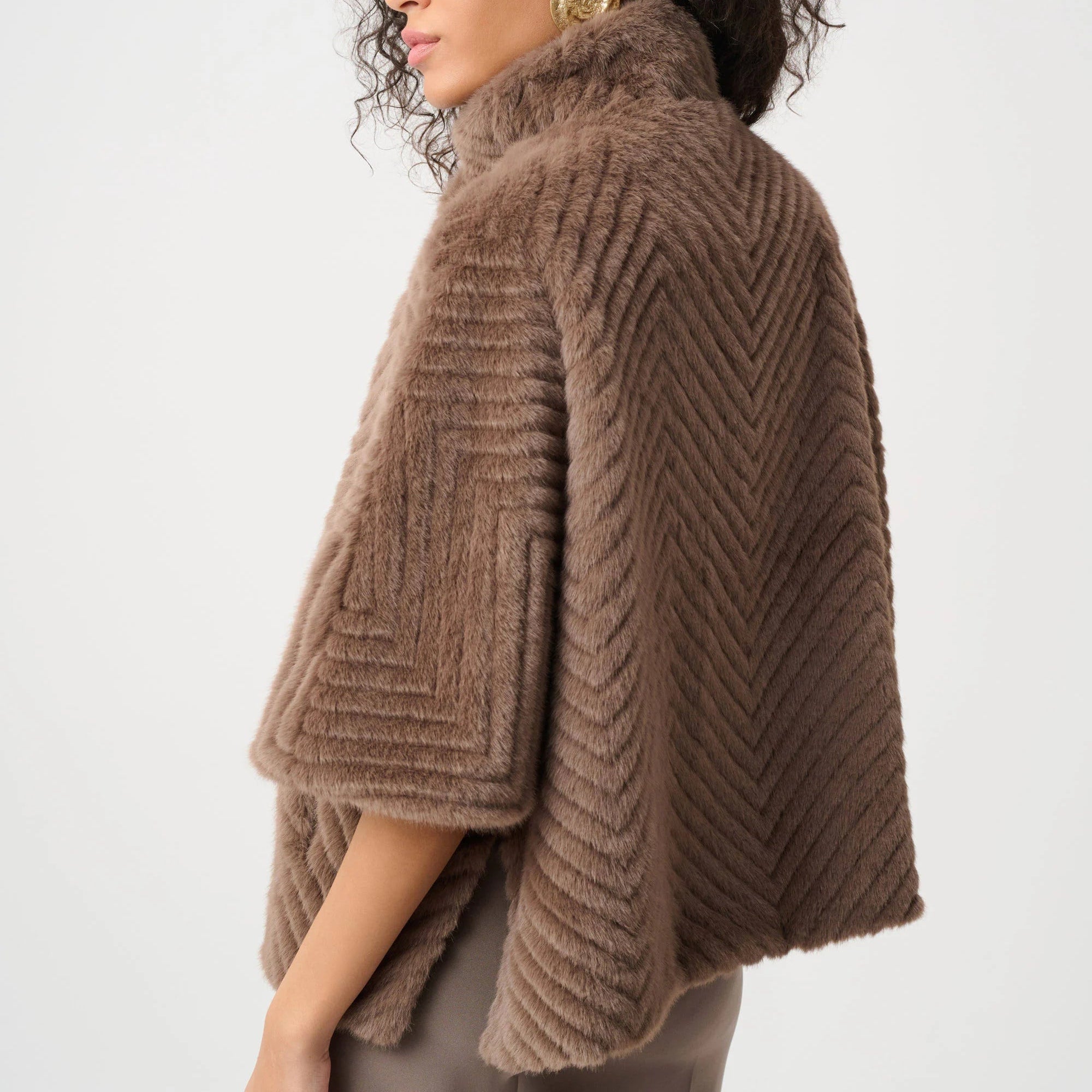 Chevron Faux Fur Cape-Style Jacket by Joseph Ribkoff