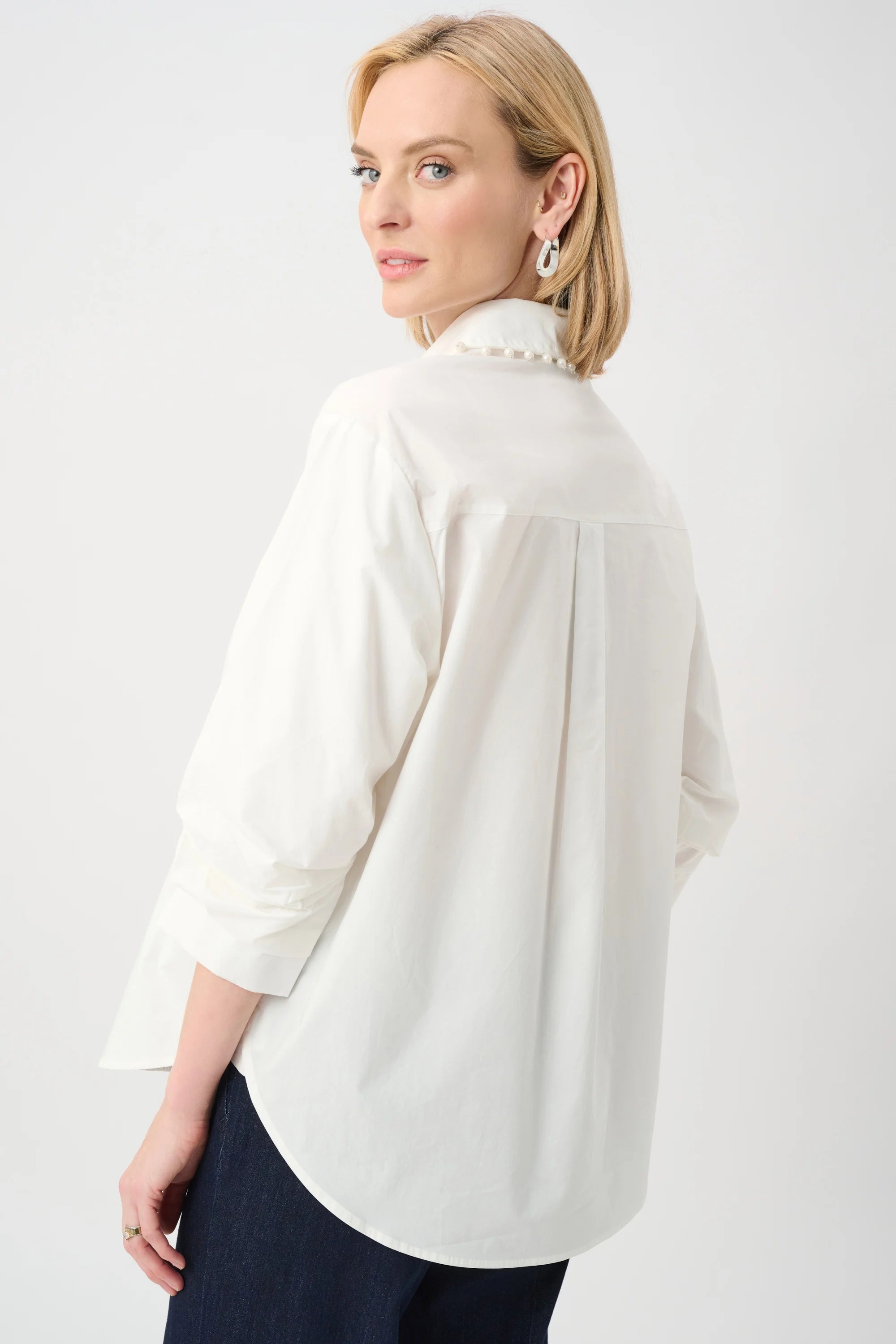 Cotton Poplin Pearl Trim Boxy Blouse by Joseph Ribkoff