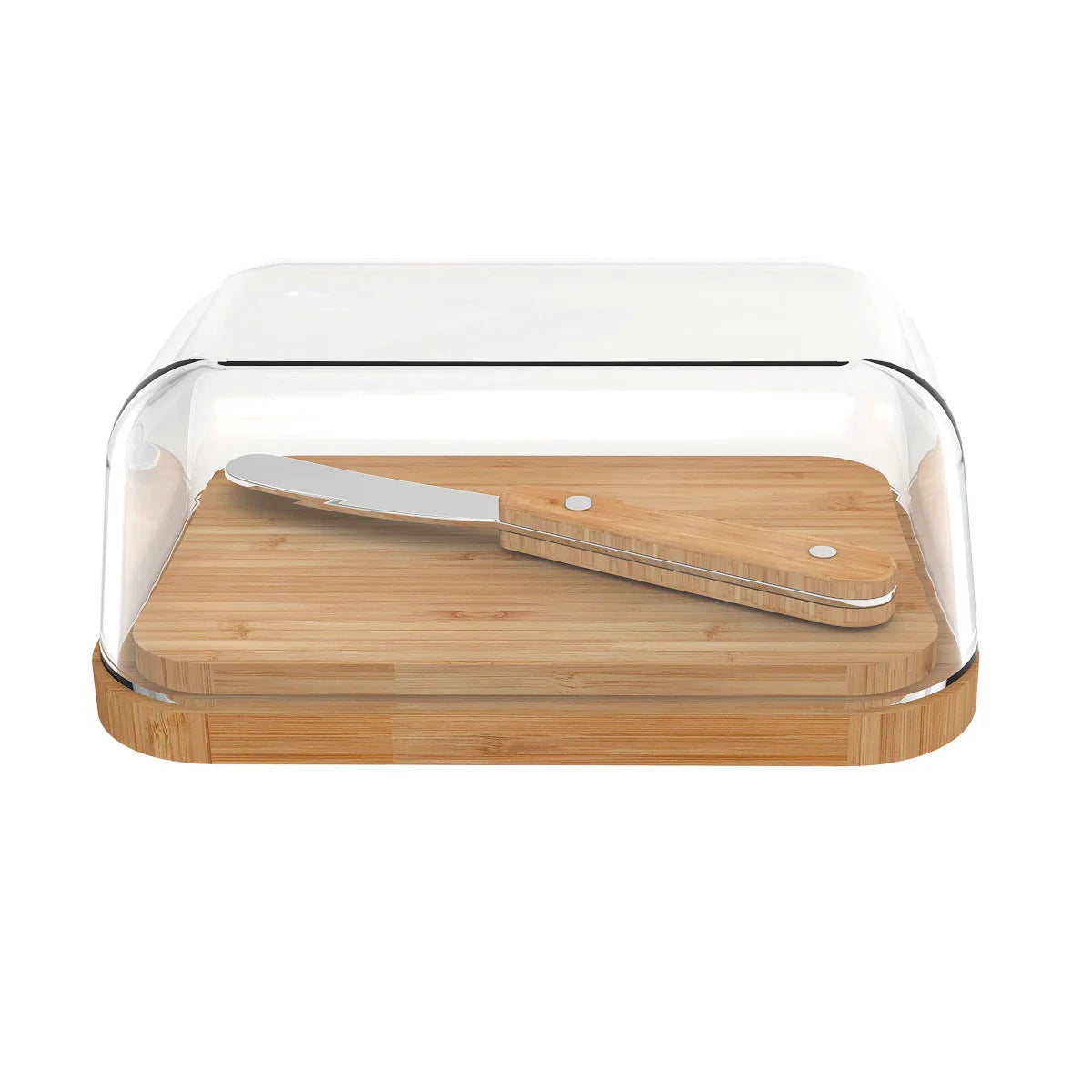 Glass butterdish with spreader by Pebbly - Bamboo and glass