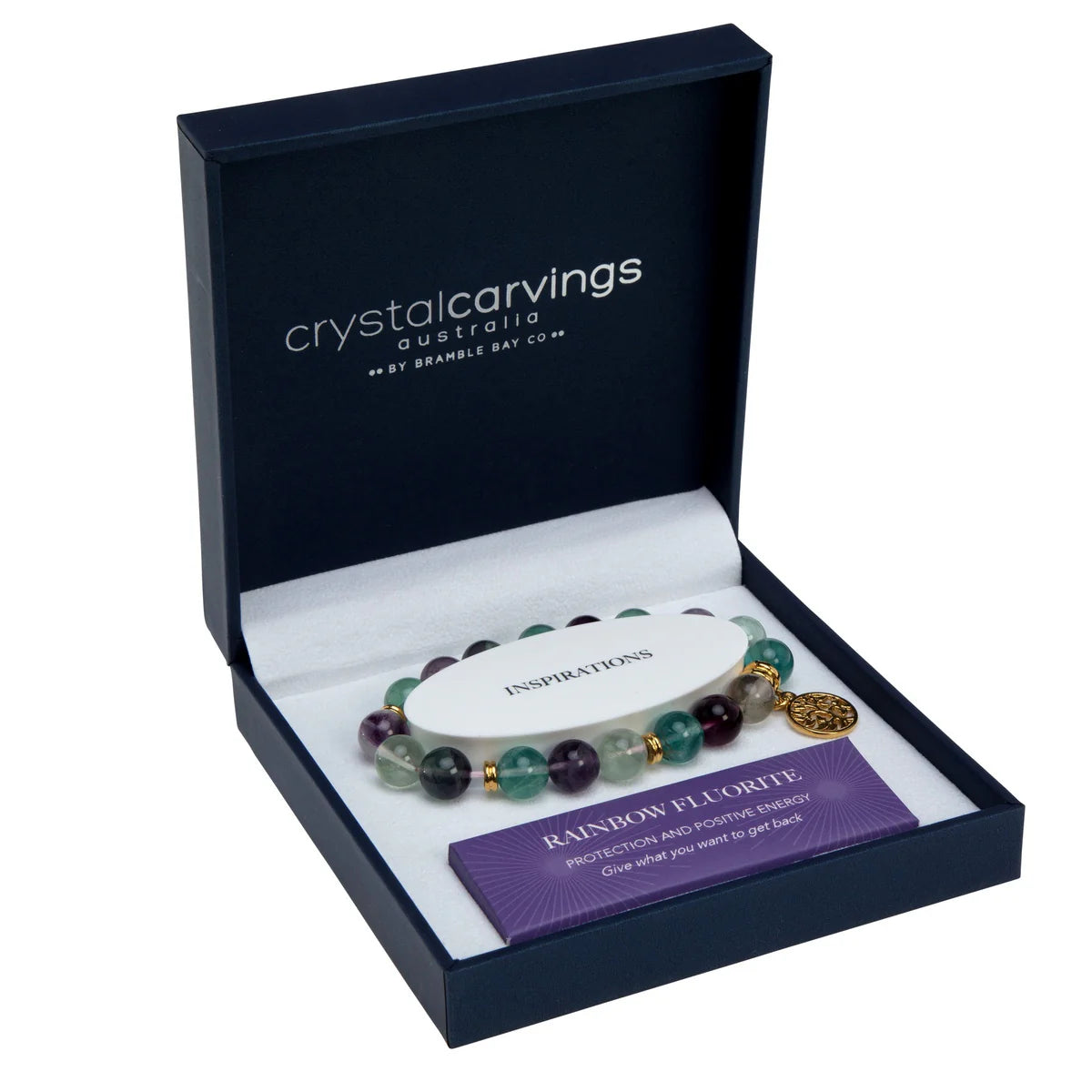 Rainbow Fluorite Tree Of Life gold charm bracelet by Bramble Bay