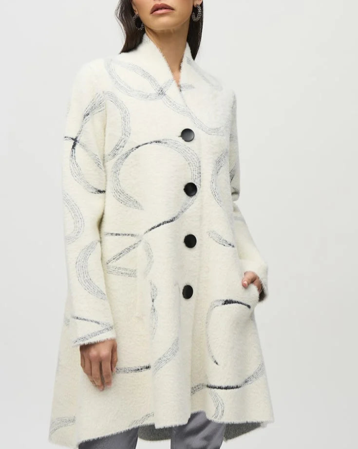 Abstract Jaquard Sweater Coat by Joseph Ribkoff - White with pale black