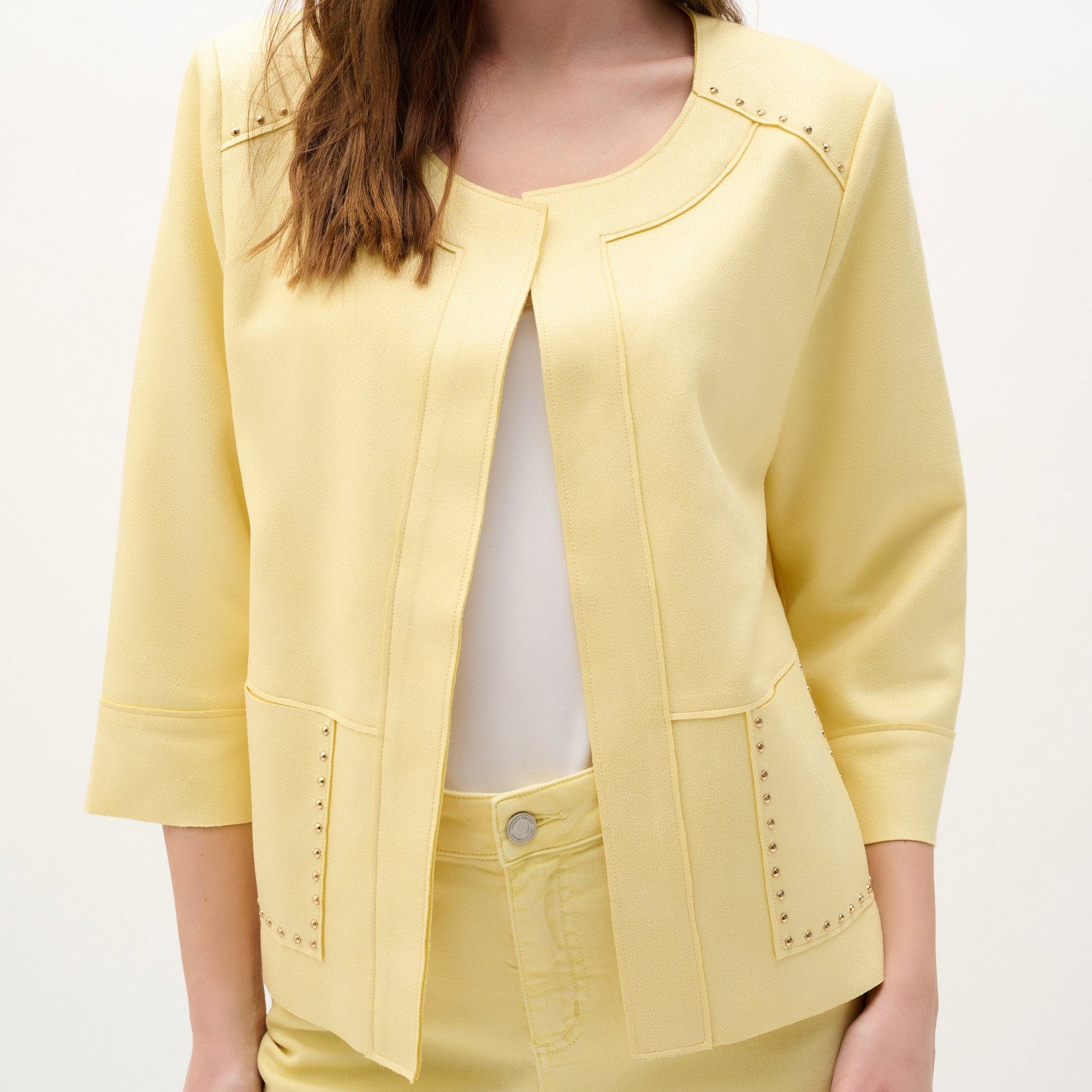 Foiled Scuba Suede Boxy Jacket With Stud Details by Joseph Ribkoff