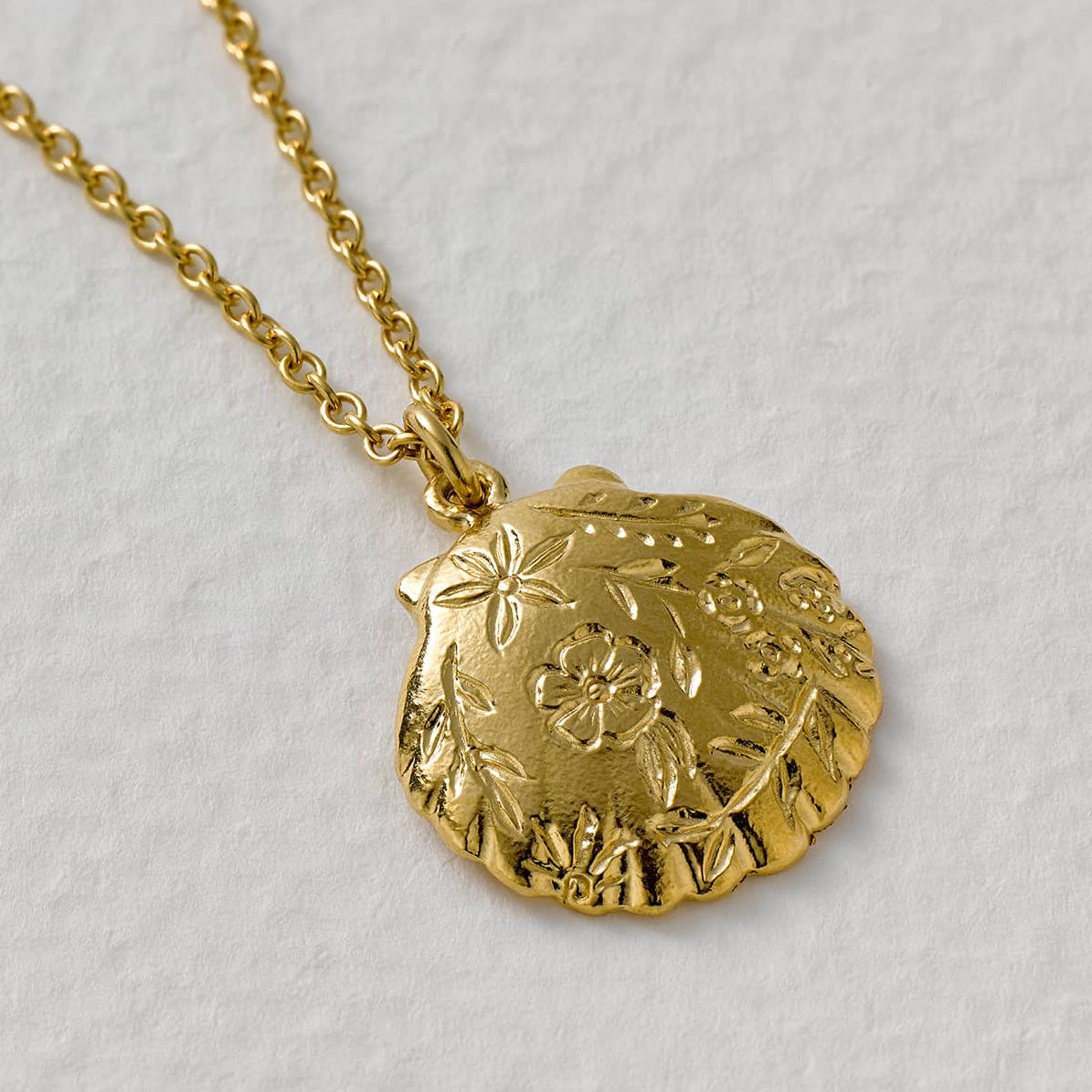 Floral Engraved Scallop Shell Necklace by Alex Monroe