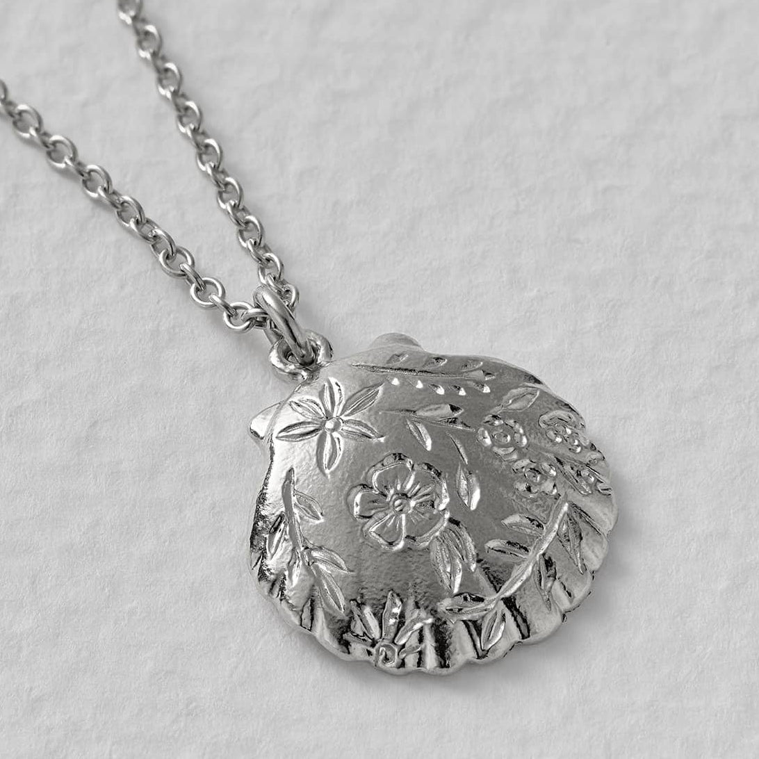 Floral Engraved Scallop Shell Necklace by Alex Monroe