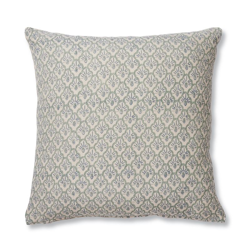 Soma block print cushion by Madras Link - Blue/Seagrass