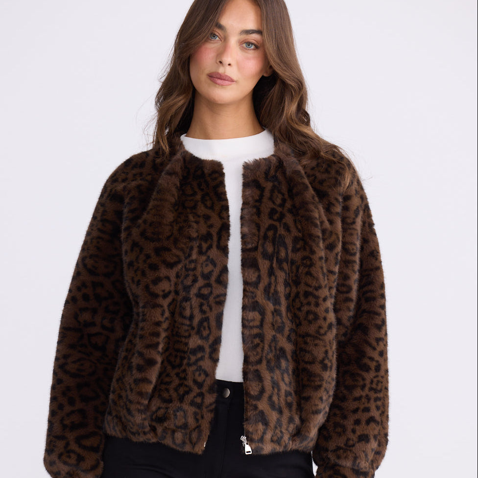 Alya fur jacket by Brave & True - Brown Leopard